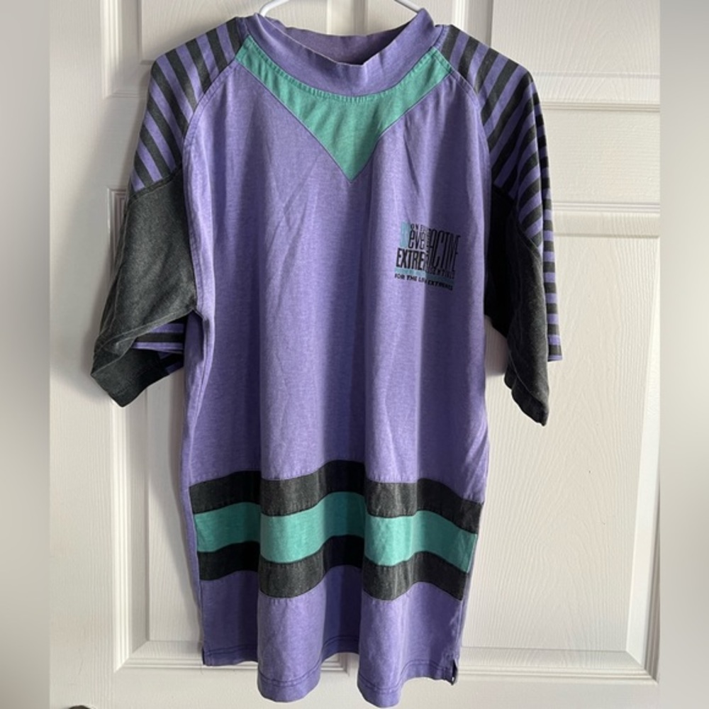 Vtg Peter B Beach Patrol Surf Grunge Purple 80s 90s Color Block T Shirt